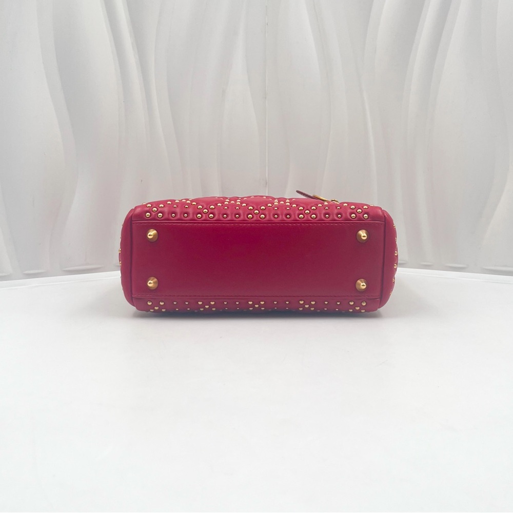 DIOR Lady Dior Medium Bag Red Lambskin with Gold Studs - Picture 8 of 15